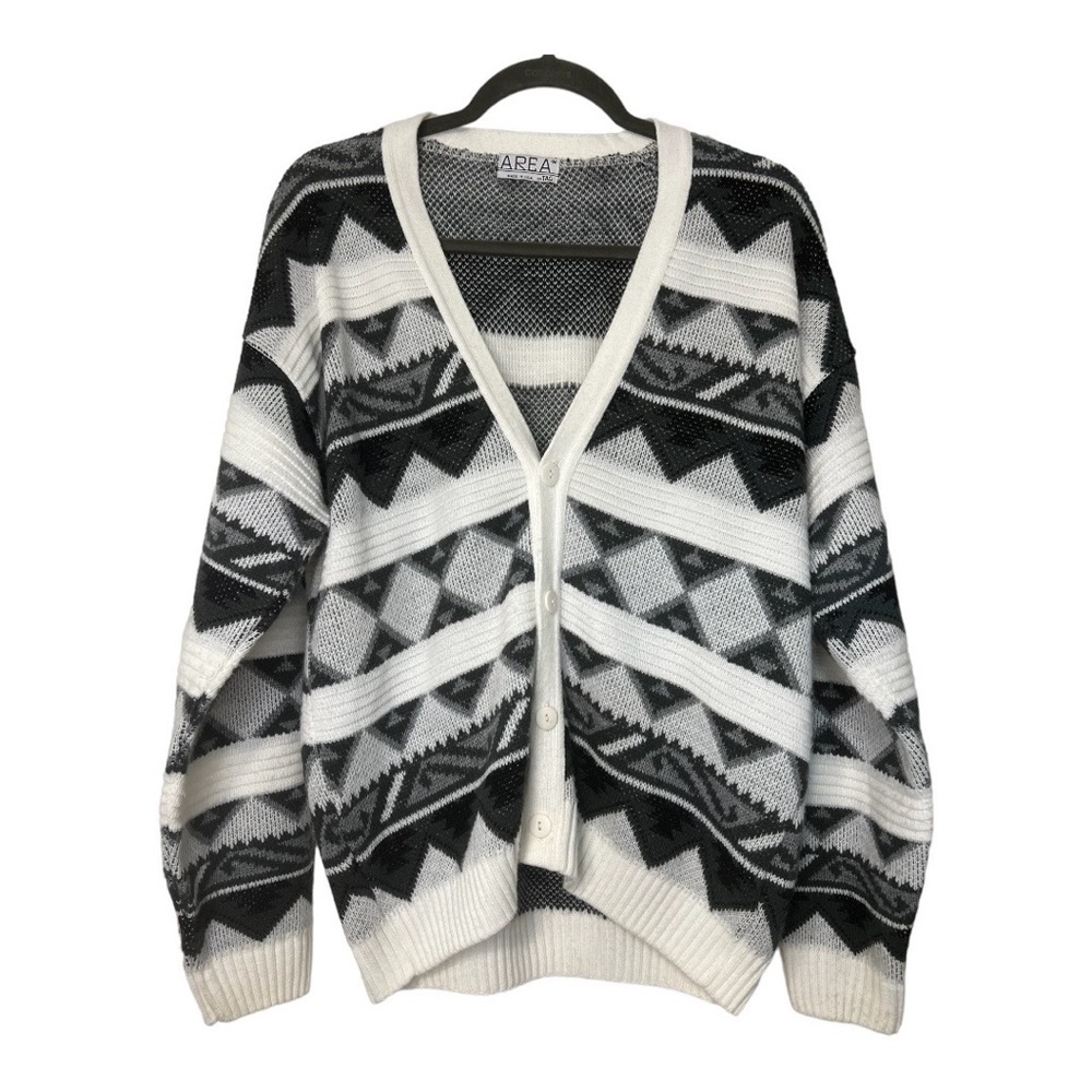 VINTAGE Area by Tag Made in USA Button Sweater Aztec Cardigan Size M